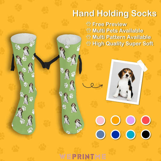 WePrintMeSocksCustom Pet Face Pet Paws Holding Hands Socks