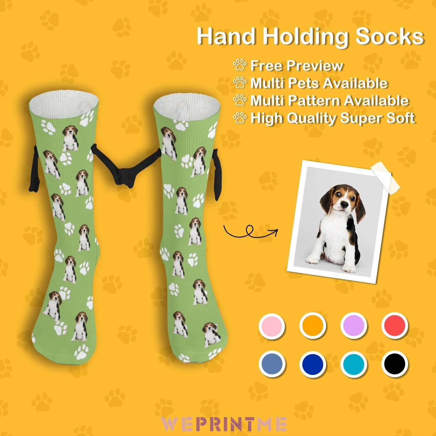 WEPRINTMESocksCustom Pet Face Pet Paws Holding Hands Socks