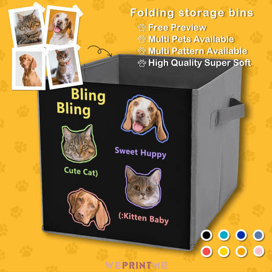 WePrintMeStorage BinsCustom Pet Face Bling Folding Storage Bins
