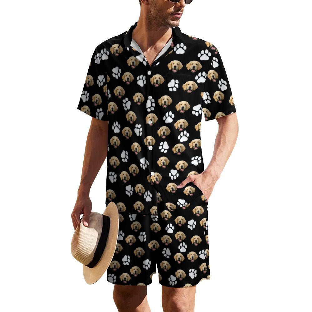 WEPRINTMET-ShirtCustom Pet Face Men's Short Sleeve Shirt Set