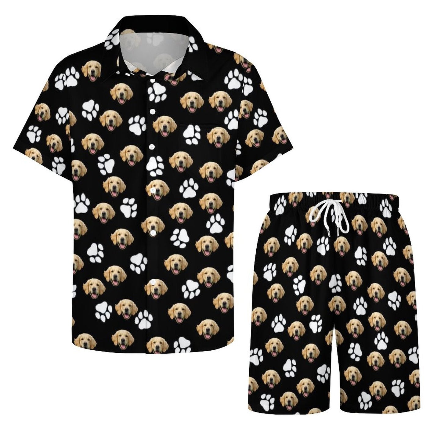 WEPRINTMET-ShirtCustom Pet Face Men's Short Sleeve Shirt Set