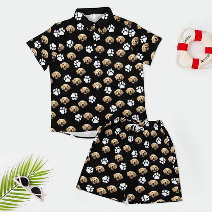 WEPRINTMET-ShirtCustom Pet Face Men's Short Sleeve Shirt Set