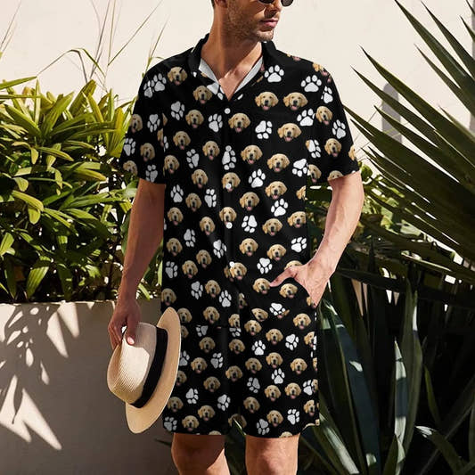 WePrintMeT-ShirtCustom Pet Face Men's Short Sleeve Shirt Set