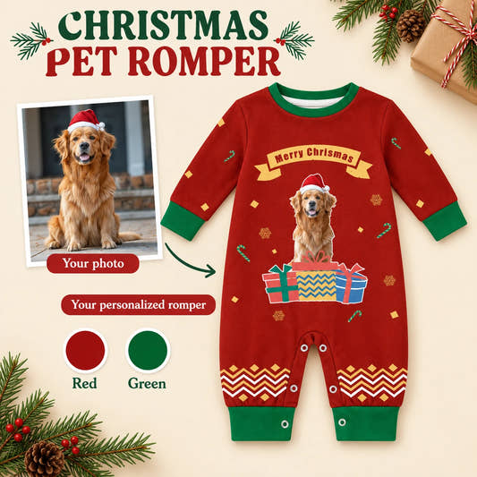 Christmas Gifts Baby Onesie baby baby onesie: customization example showing the source pet photo and personalized garment.