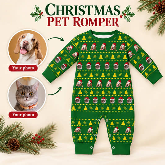 Christmas Trees Baby Onesie baby baby onesie: customization example showing the source pet photo and personalized garment.