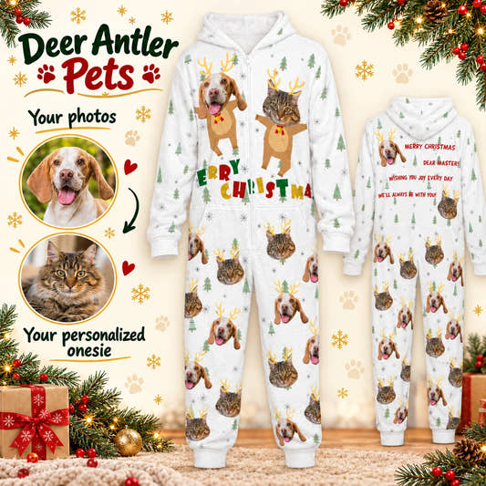 Deer Antler Pet Kid's Onesies children’s kids’ onesie: customization example showing the source pet photo and personalized garment.