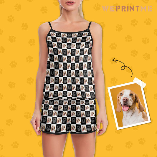 WEPRINTMEWomen Camisole PajamasPersonalized Pet Pajamas Black And White Women's Camisole