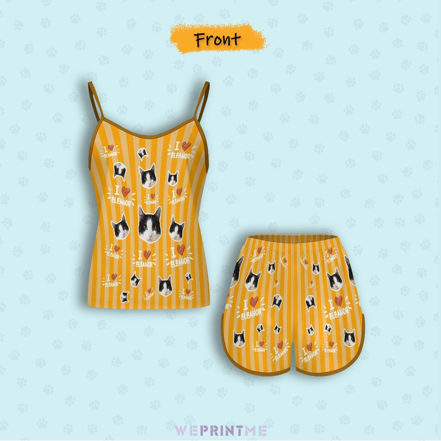 WEPRINTMEWomen Cami PajamasCustom Pet Face and Name Stripe Women's Satin Suspender Pajama Set