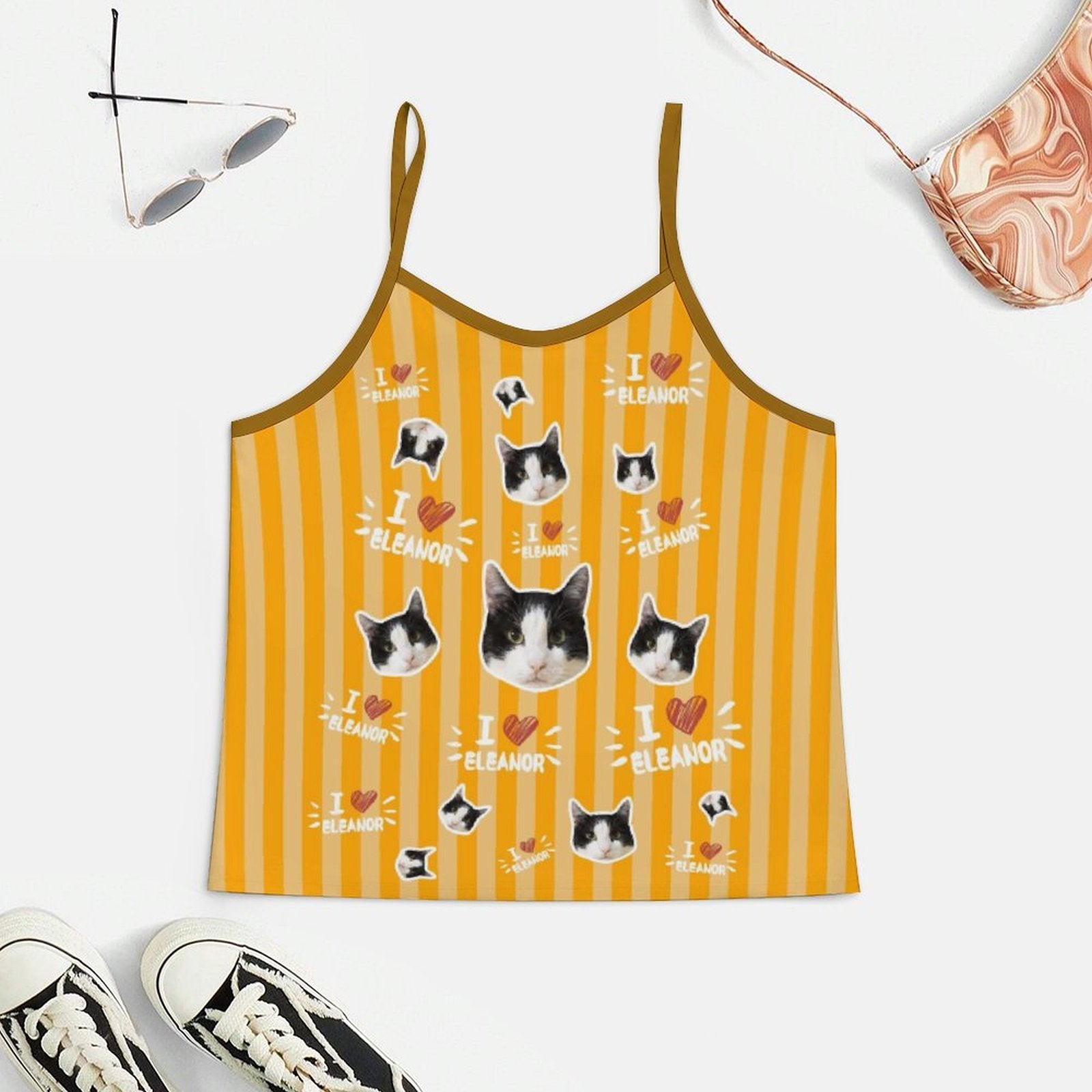 WEPRINTMEWomen Cami PajamasCustom Pet Face and Name Stripe Women's Satin Suspender Pajama Set
