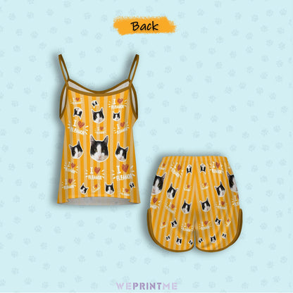 WEPRINTMEWomen Cami PajamasCustom Pet Face and Name Stripe Women's Satin Suspender Pajama Set