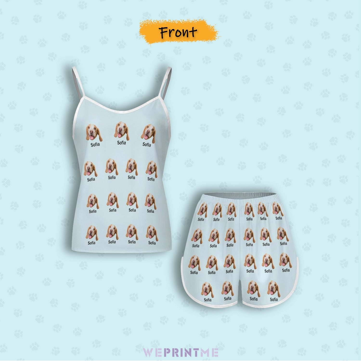 WEPRINTMEWomen Cami PajamasCustom Pet Face and Name Women's Satin Suspender Pajama Set
