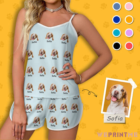 WePrintMeWomen Cami PajamasCustom Pet Face and Name Women's Satin Suspender Pajama Set