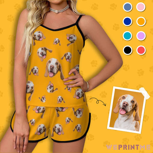 WePrintMeWomen Cami PajamasCustom Pet Face Everywhere Women's Satin Suspender Pajama Set