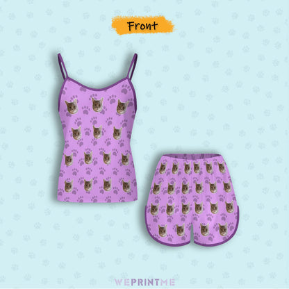 WEPRINTMEWomen Cami PajamasCustom Pet Face Paws Women's Satin Suspender Pajama Set