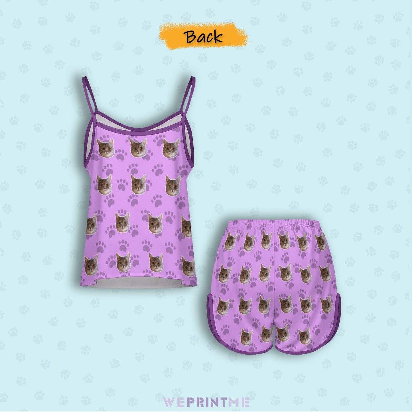 WEPRINTMEWomen Cami PajamasCustom Pet Face Paws Women's Satin Suspender Pajama Set