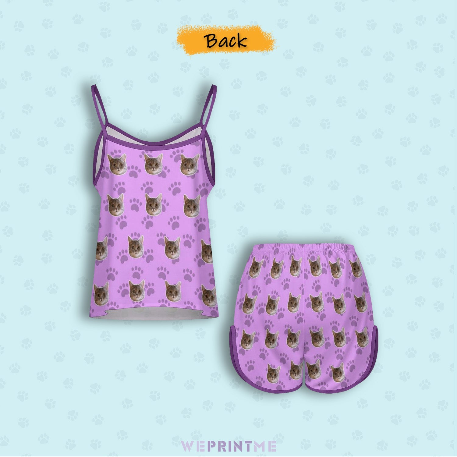 WEPRINTMEWomen Cami PajamasCustom Pet Face Paws Women's Satin Suspender Pajama Set