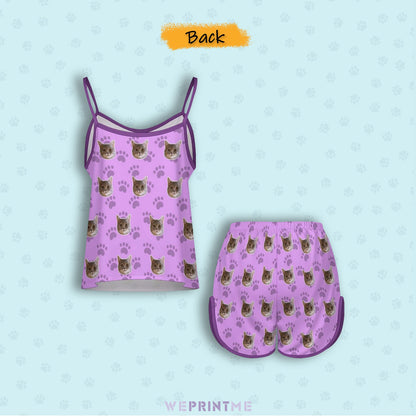 WEPRINTMEWomen Cami PajamasCustom Pet Face Paws Women's Satin Suspender Pajama Set