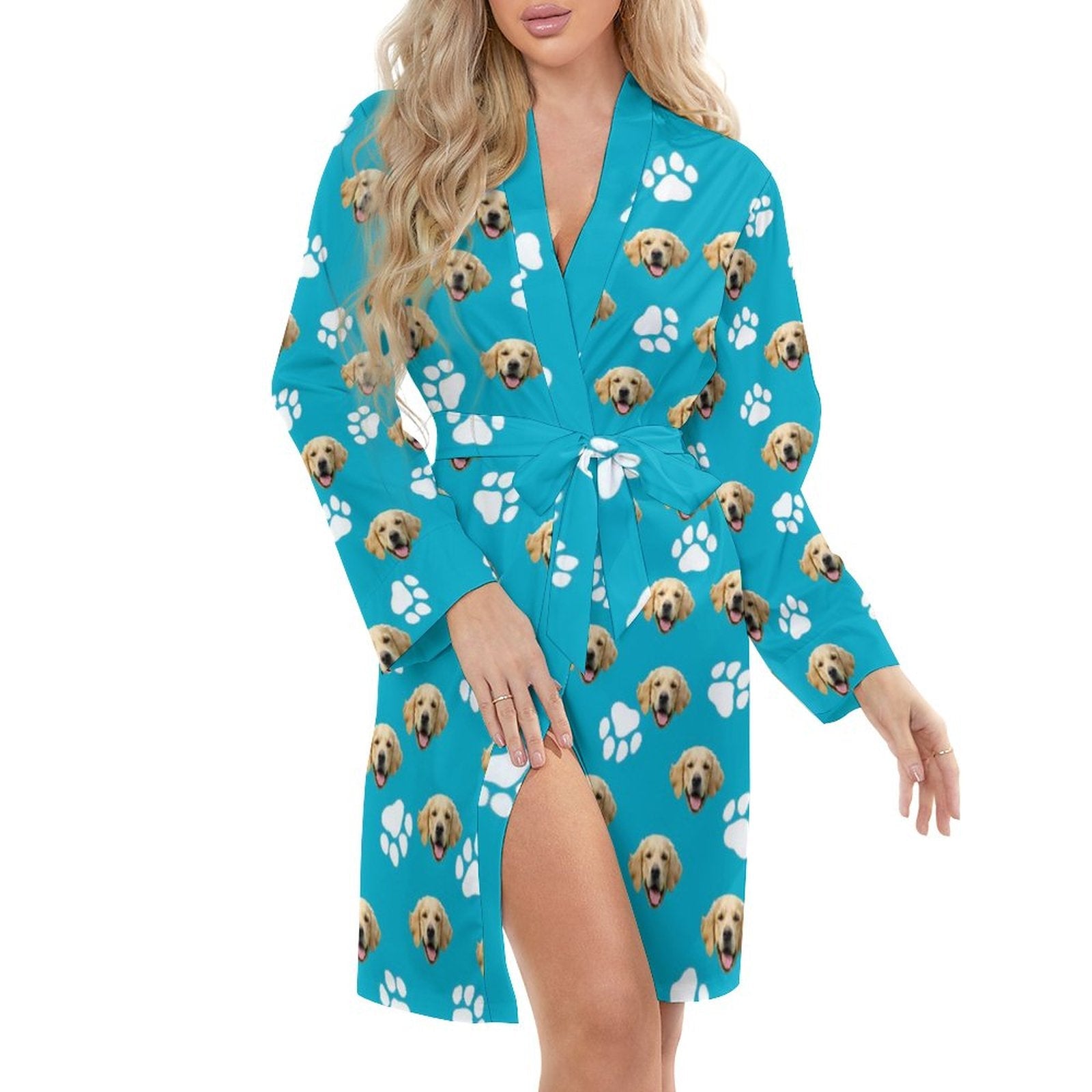WEPRINTMEWomen Long Sleeve PajamasCustom Pet Face Long Sleeved Nightgown
