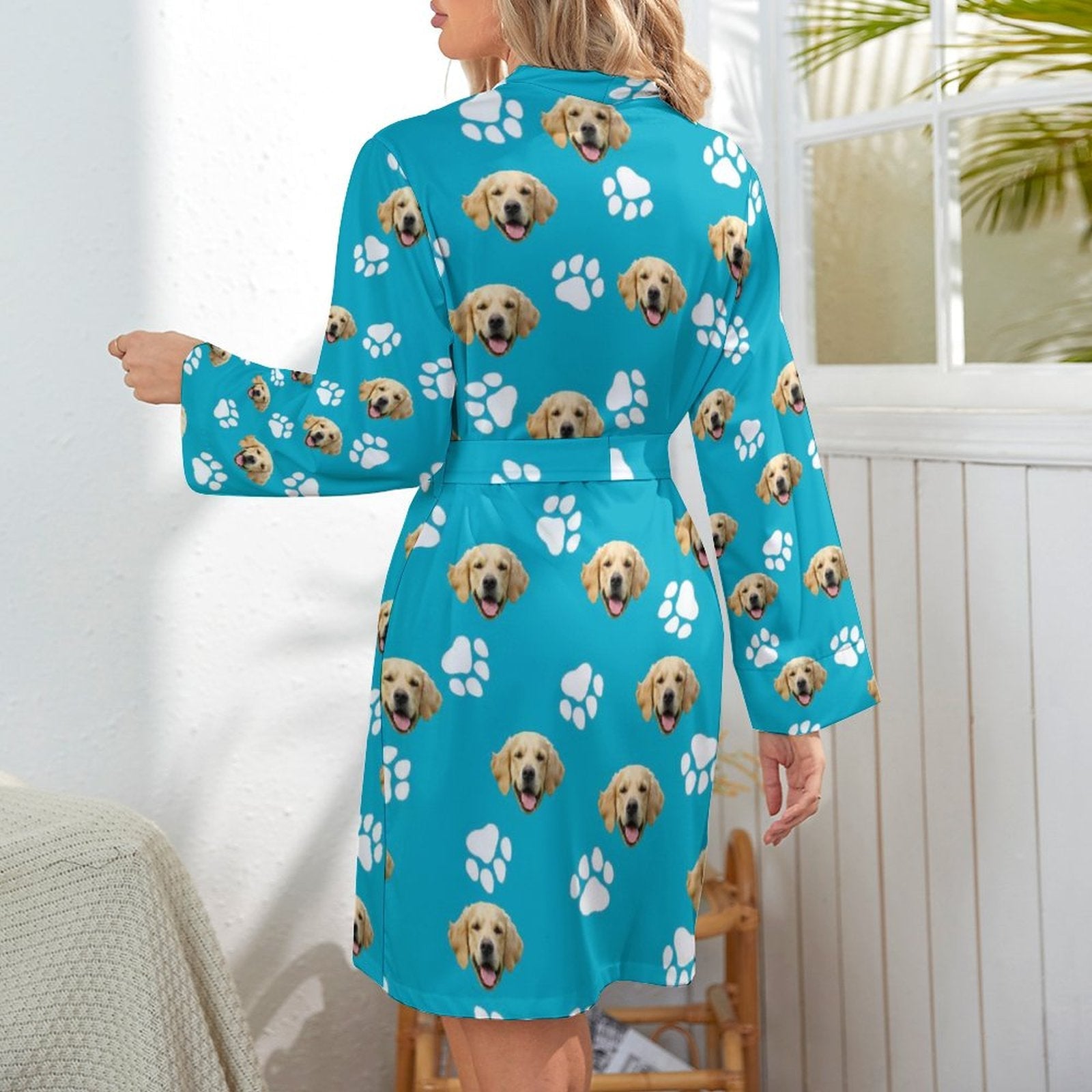 WEPRINTMEWomen Long Sleeve PajamasCustom Pet Face Long Sleeved Nightgown