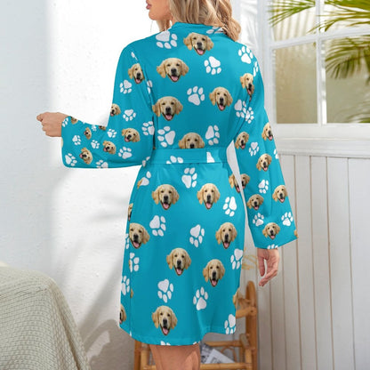 WEPRINTMEWomen Long Sleeve PajamasCustom Pet Face Long Sleeved Nightgown