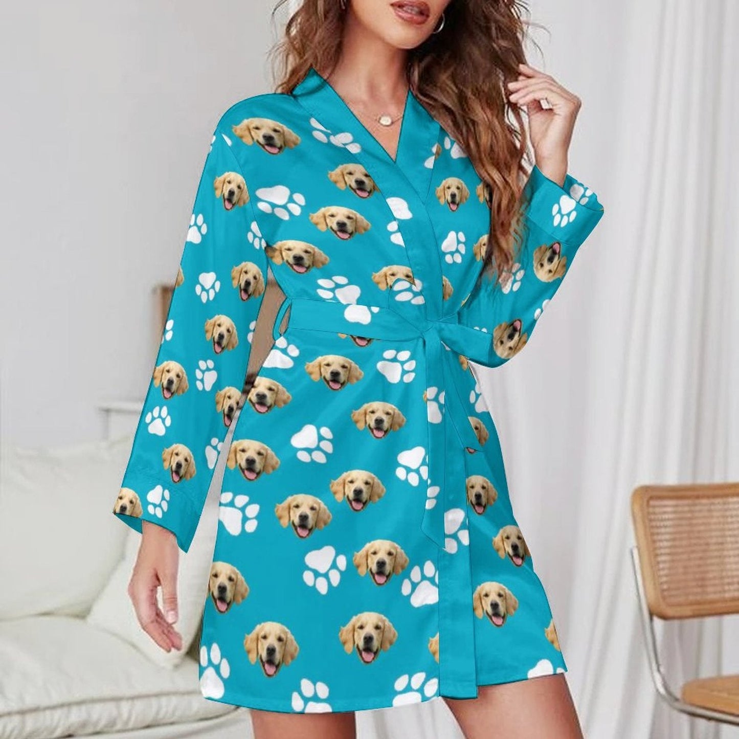 WEPRINTMEWomen Long Sleeve PajamasCustom Pet Face Long Sleeved Nightgown