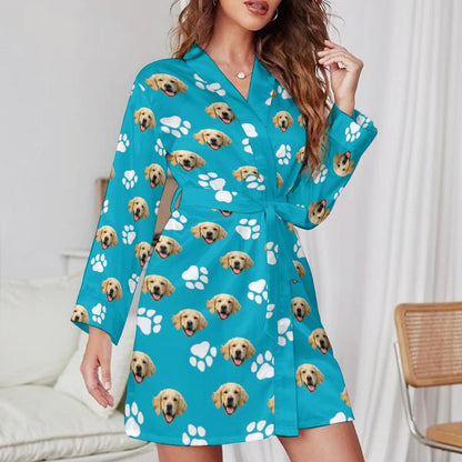 WEPRINTMEWomen Long Sleeve PajamasCustom Pet Face Long Sleeved Nightgown