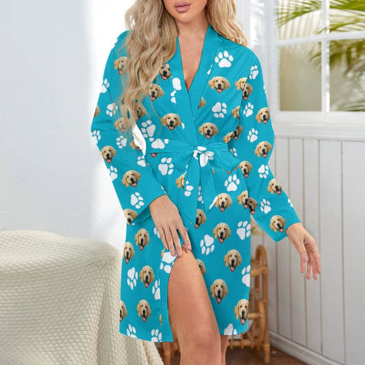 WePrintMeWomen Long Sleeve PajamasCustom Pet Face Long Sleeved Nightgown