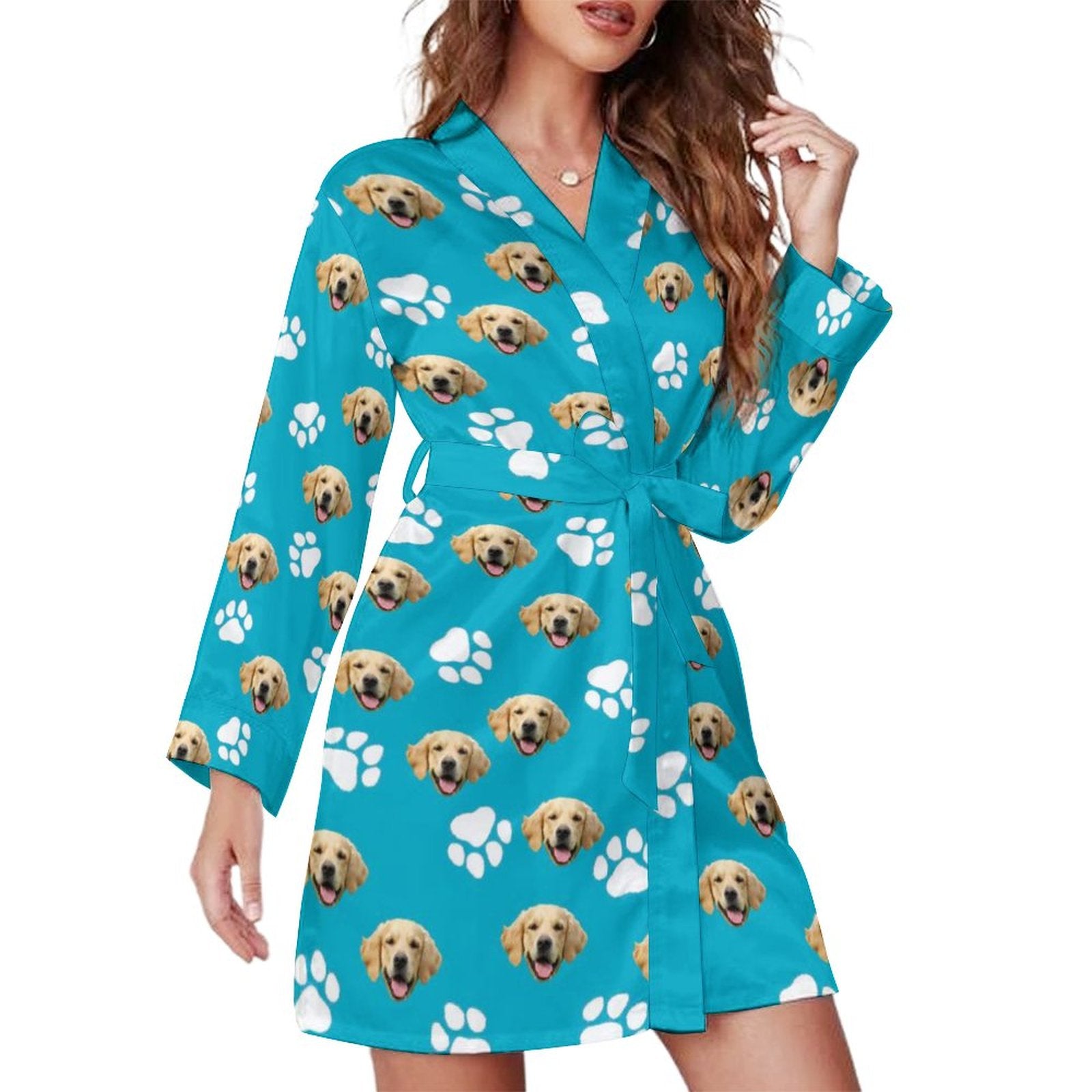 WEPRINTMEWomen Long Sleeve PajamasCustom Pet Face Long Sleeved Nightgown