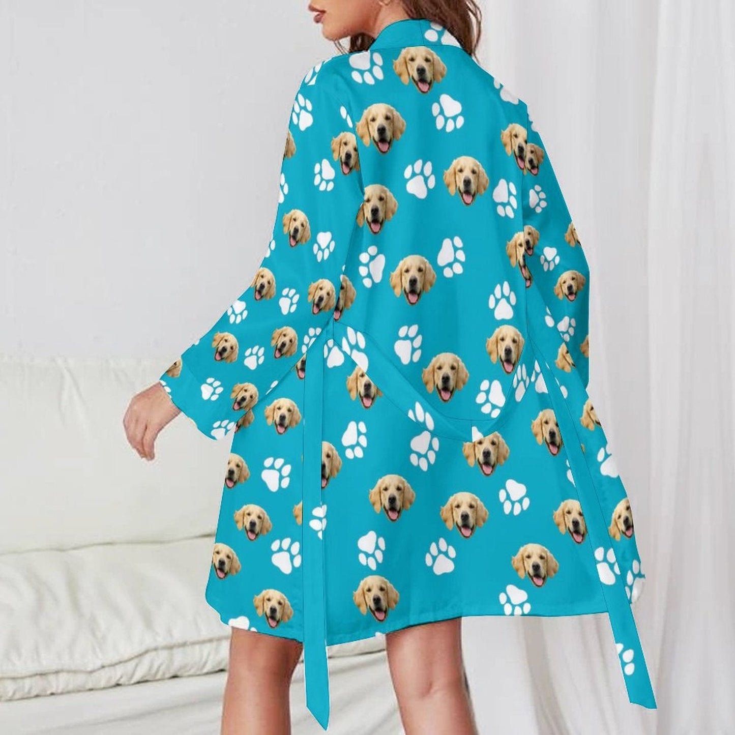 WEPRINTMEWomen Long Sleeve PajamasCustom Pet Face Long Sleeved Nightgown