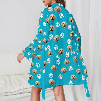 WEPRINTMEWomen Long Sleeve PajamasCustom Pet Face Long Sleeved Nightgown