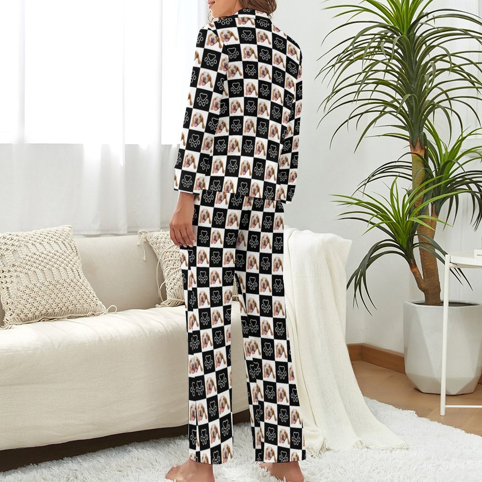 WEPRINTMEWomen Long Sleeve PajamasPersonalized Pet Pajamas Black And White Women's Long Sleeve Pajama Set