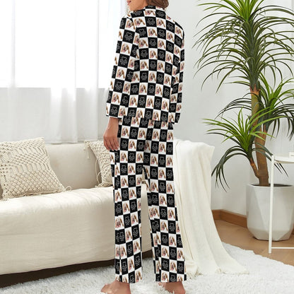 WEPRINTMEWomen Long Sleeve PajamasPersonalized Pet Pajamas Black And White Women's Long Sleeve Pajama Set