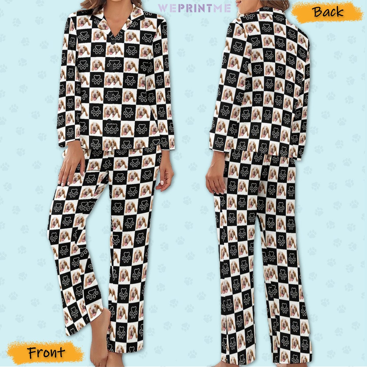 WEPRINTMEWomen Long Sleeve PajamasPersonalized Pet Pajamas Black And White Women's Long Sleeve Pajama Set