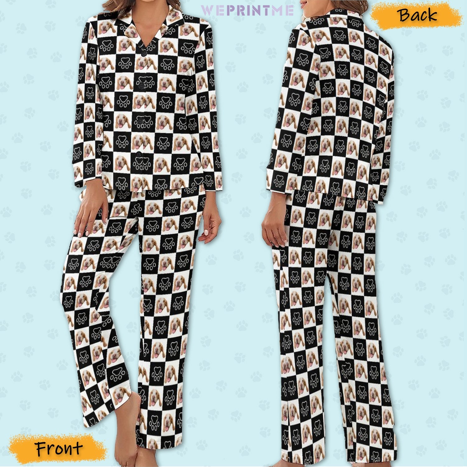 WEPRINTMEWomen Long Sleeve PajamasPersonalized Pet Pajamas Black And White Women's Long Sleeve Pajama Set
