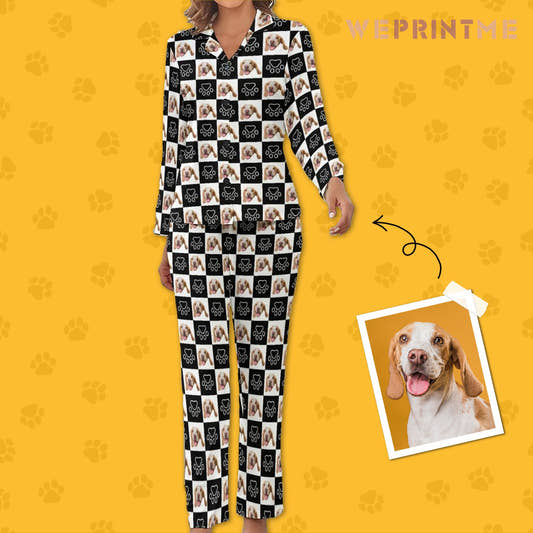 WePrintMeWomen Long Sleeve PajamasPersonalized Pet Pajamas Black And White Women's Long Sleeve Pajama Set