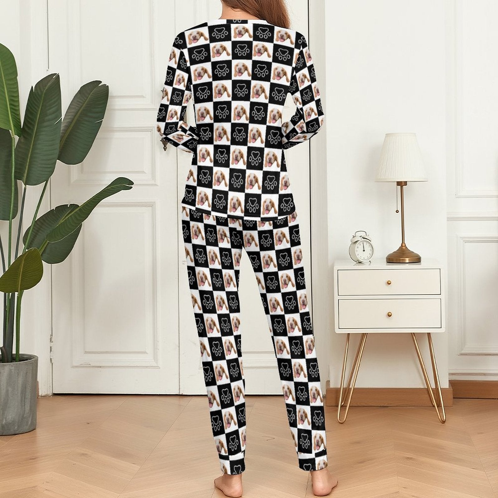 WEPRINTMEWomen Long Sleeve PajamasPersonalized Pet Pajamas Black and White Women's Long Sleeve Pajamas