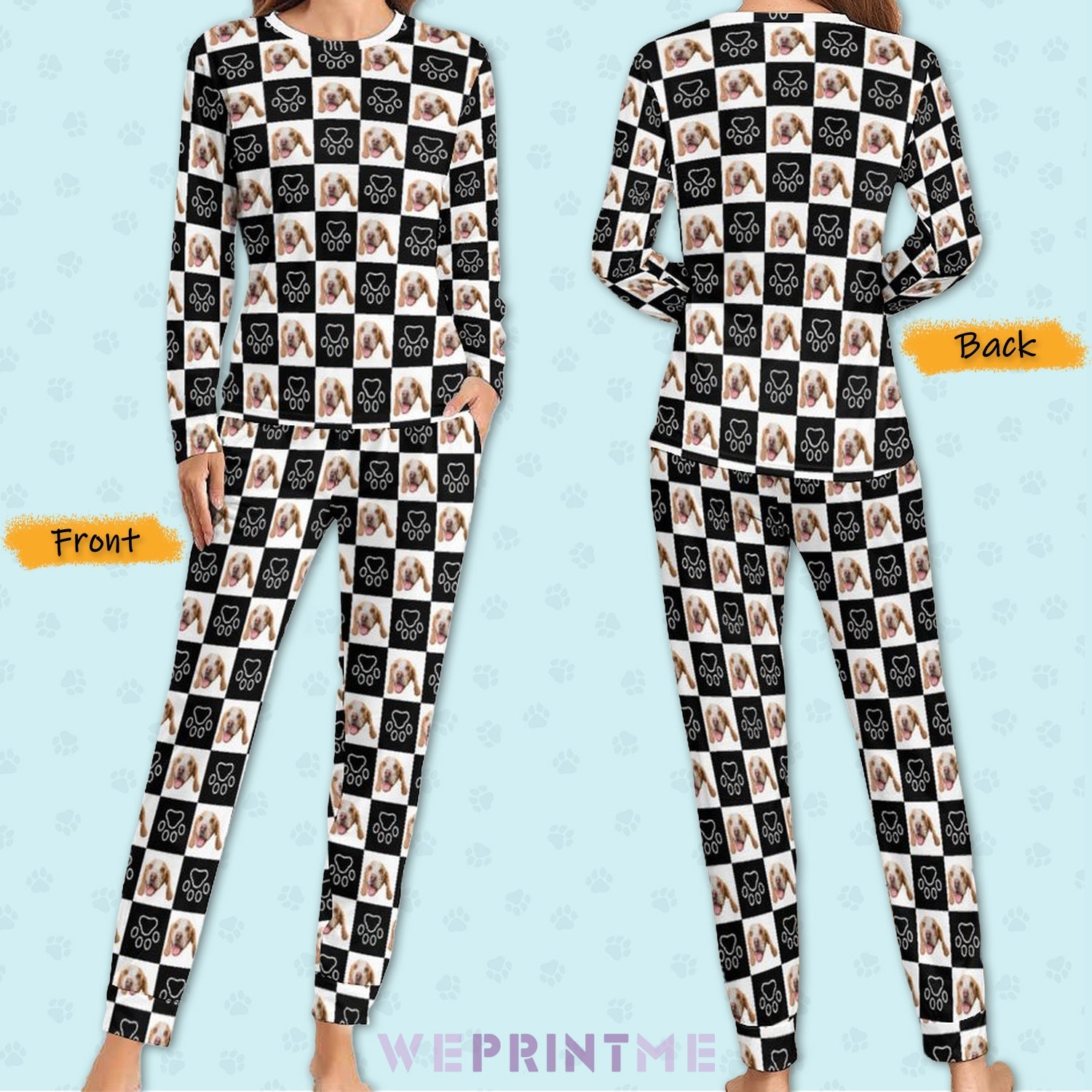 WEPRINTMEWomen Long Sleeve PajamasPersonalized Pet Pajamas Black and White Women's Long Sleeve Pajamas