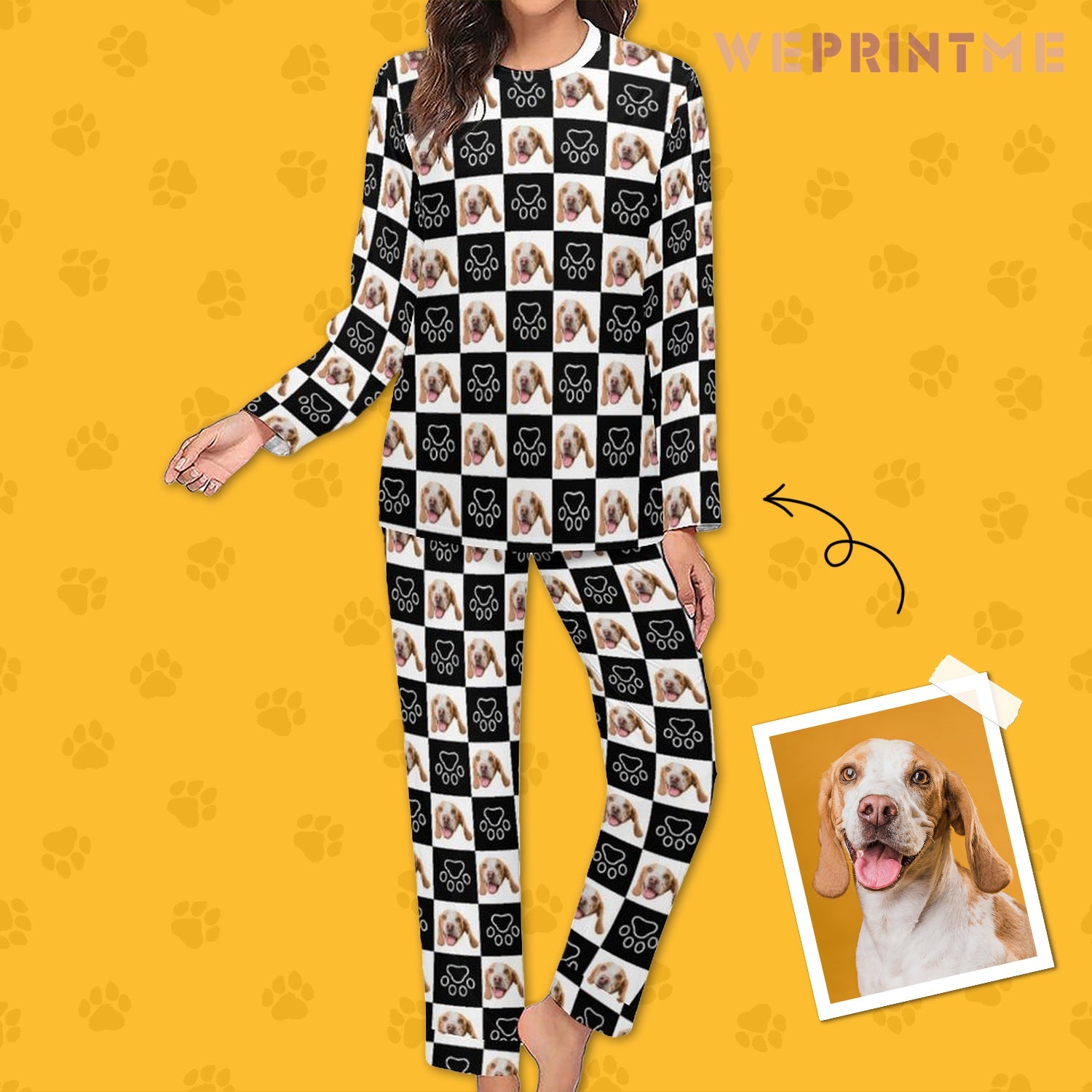 WEPRINTMEWomen Long Sleeve PajamasPersonalized Pet Pajamas Black and White Women's Long Sleeve Pajamas