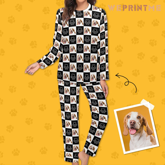 WEPRINTMEWomen Long Sleeve PajamasPersonalized Pet Pajamas Black and White Women's Long Sleeve Pajamas