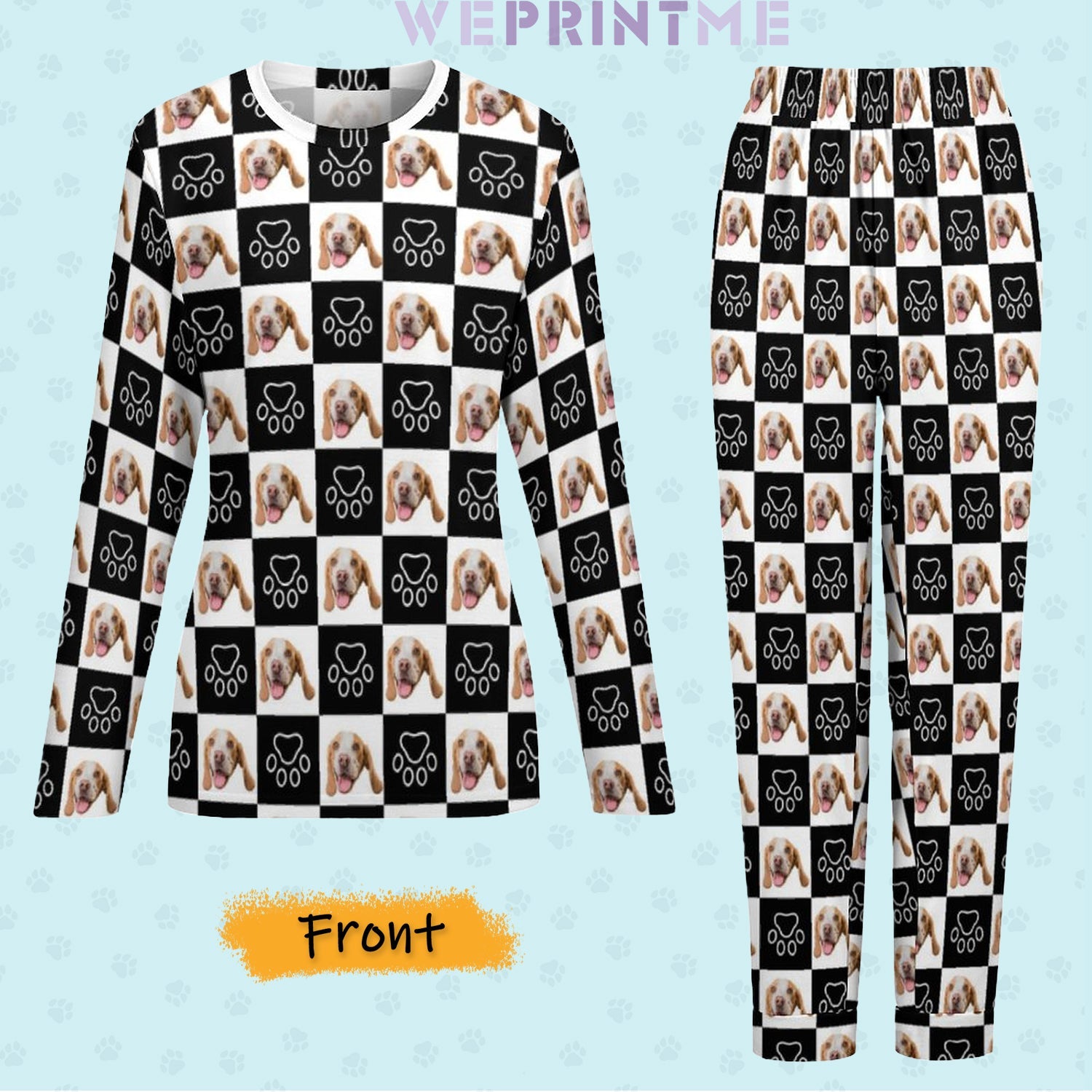 WEPRINTMEWomen Long Sleeve PajamasPersonalized Pet Pajamas Black and White Women's Long Sleeve Pajamas