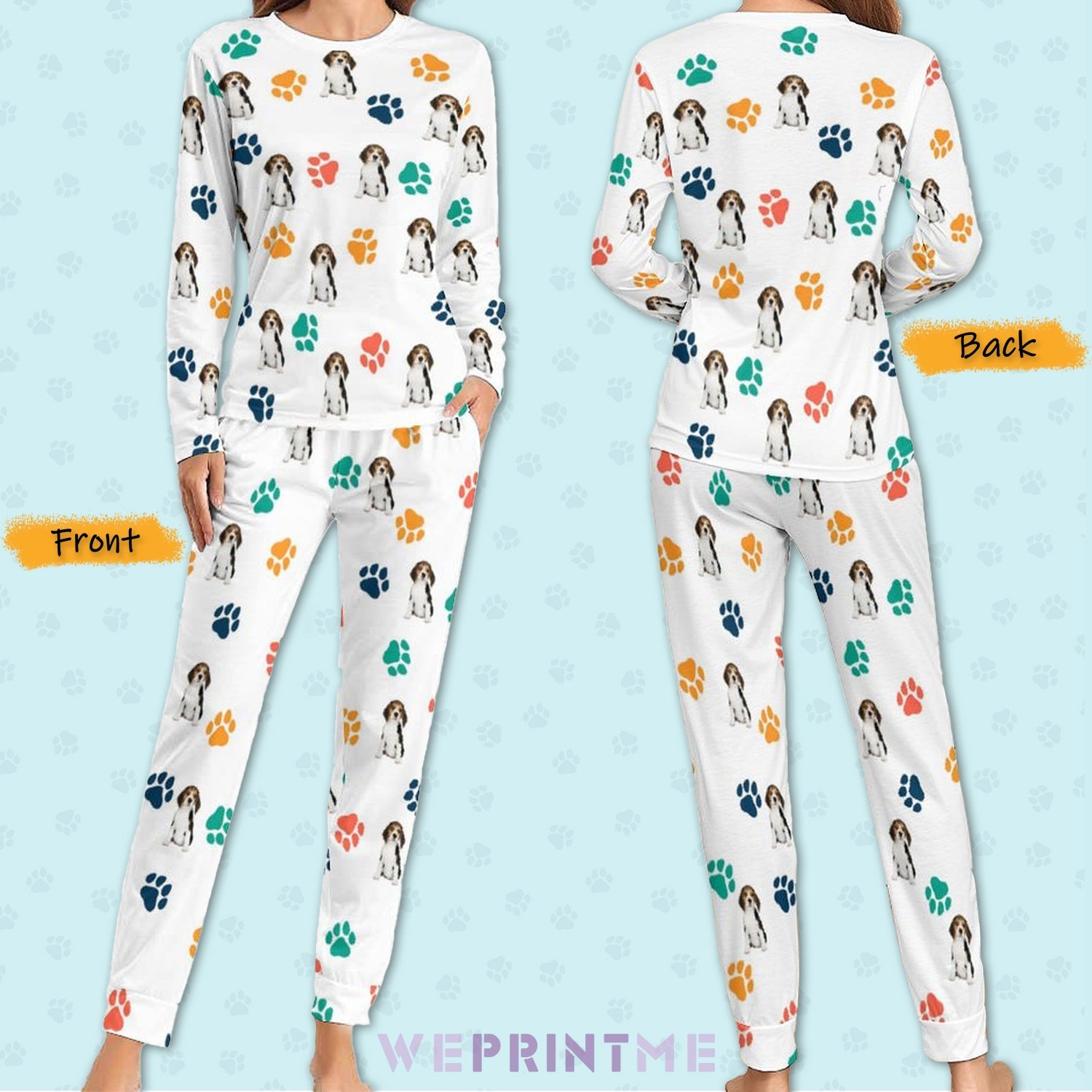 WEPRINTMEWomen Long Sleeve PajamasPersonalized Pet Pajamas Lovely Pet and Paws Women's Long Sleeve Pajamas