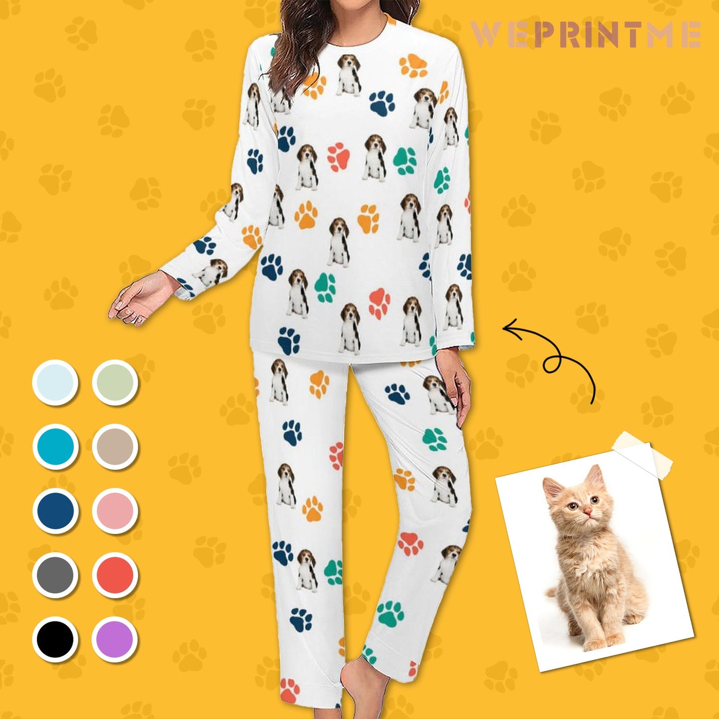 WEPRINTMEWomen Long Sleeve PajamasPersonalized Pet Pajamas Lovely Pet and Paws Women's Long Sleeve Pajamas