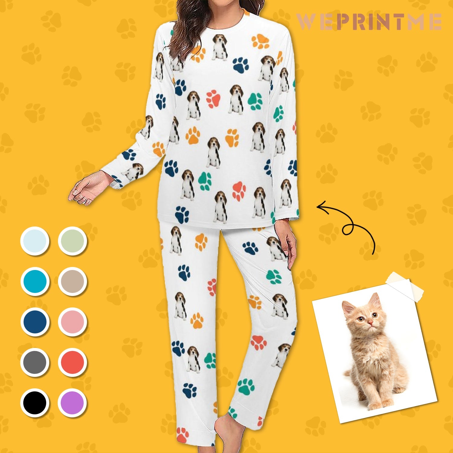 WEPRINTMEWomen Long Sleeve PajamasPersonalized Pet Pajamas Lovely Pet and Paws Women's Long Sleeve Pajamas