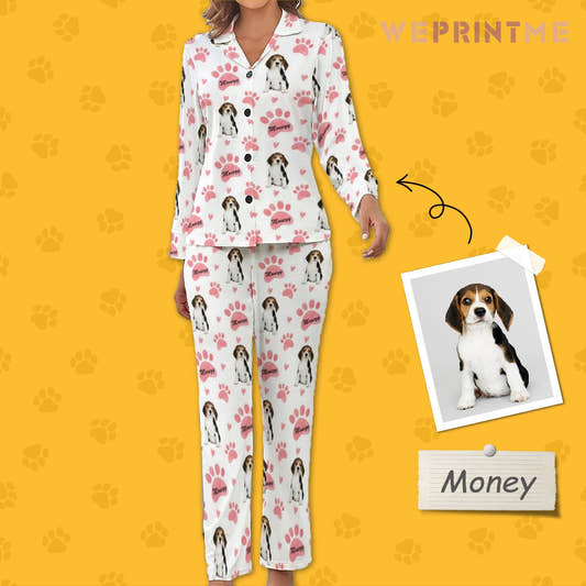 WePrintMeWomen Long Sleeve PajamasPersonalized Pet Pajamas Pink Paws Women's Long Sleeve Pajama Set