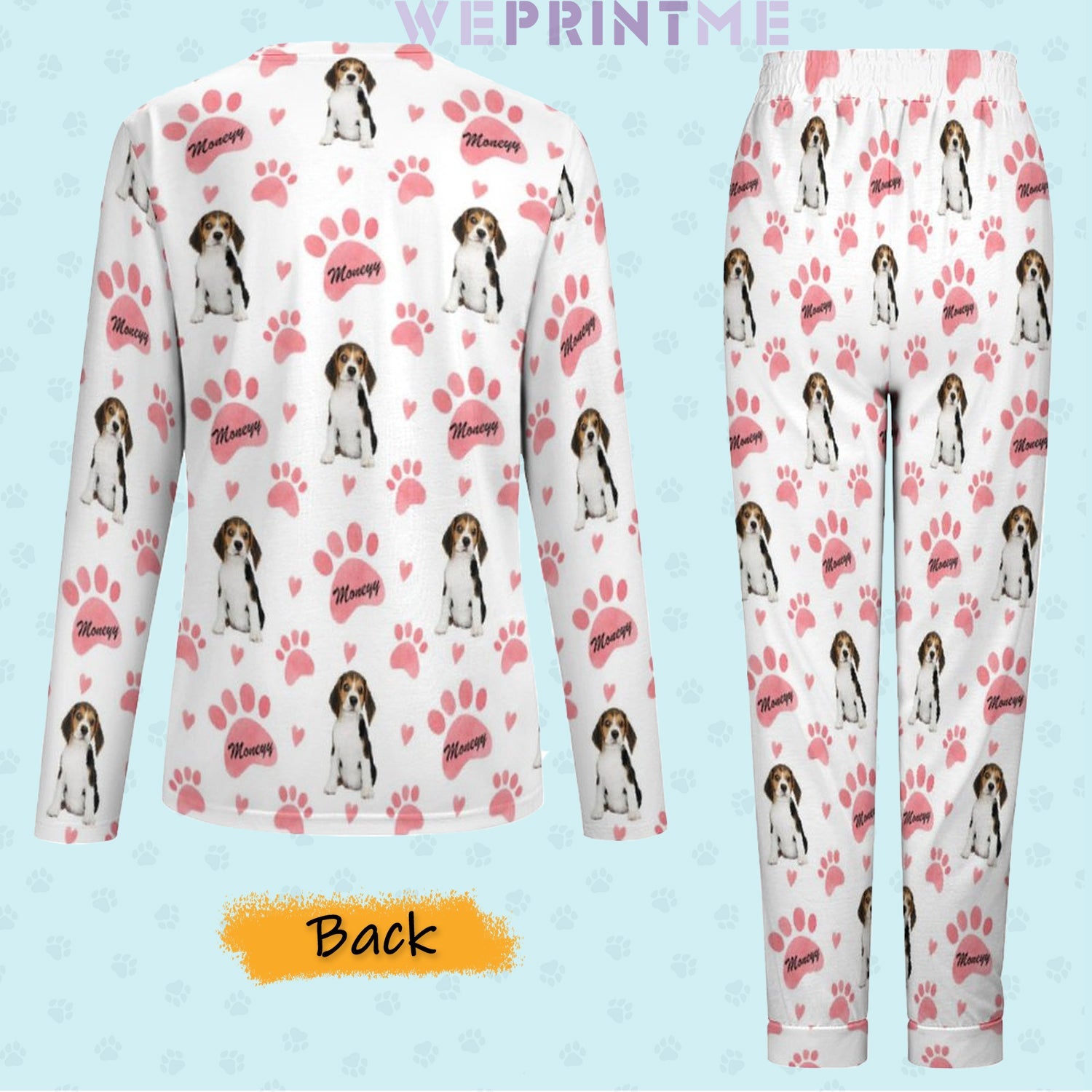 WEPRINTMEWomen Long Sleeve PajamasPersonalized Pet Pajamas Pink Paws Women's Long Sleeve Pajamas