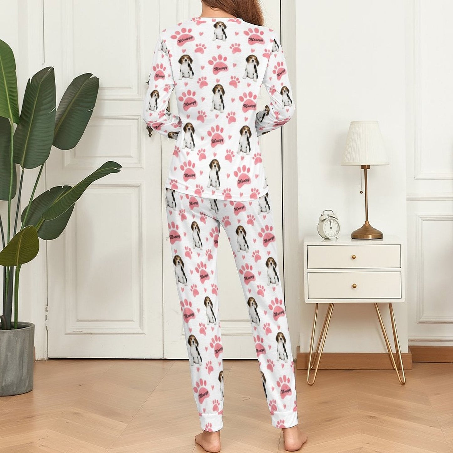 WEPRINTMEWomen Long Sleeve PajamasPersonalized Pet Pajamas Pink Paws Women's Long Sleeve Pajamas