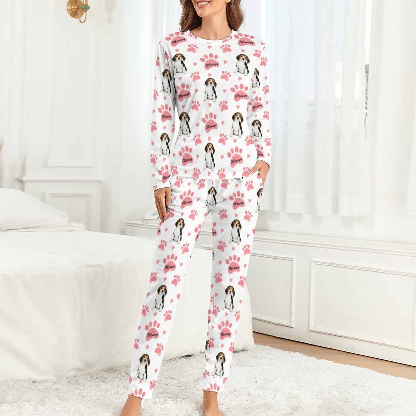 WEPRINTMEWomen Long Sleeve PajamasPersonalized Pet Pajamas Pink Paws Women's Long Sleeve Pajamas