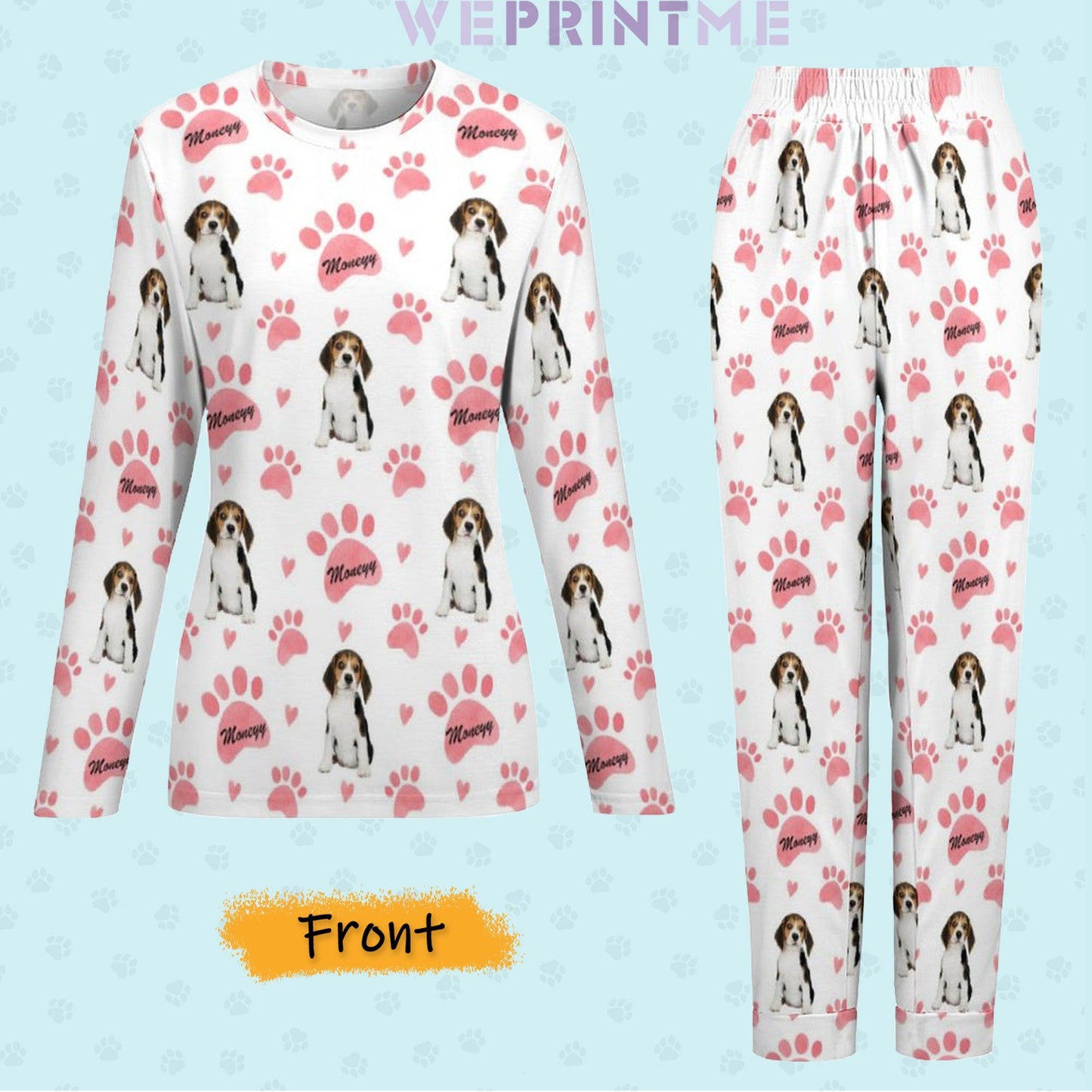 WEPRINTMEWomen Long Sleeve PajamasPersonalized Pet Pajamas Pink Paws Women's Long Sleeve Pajamas