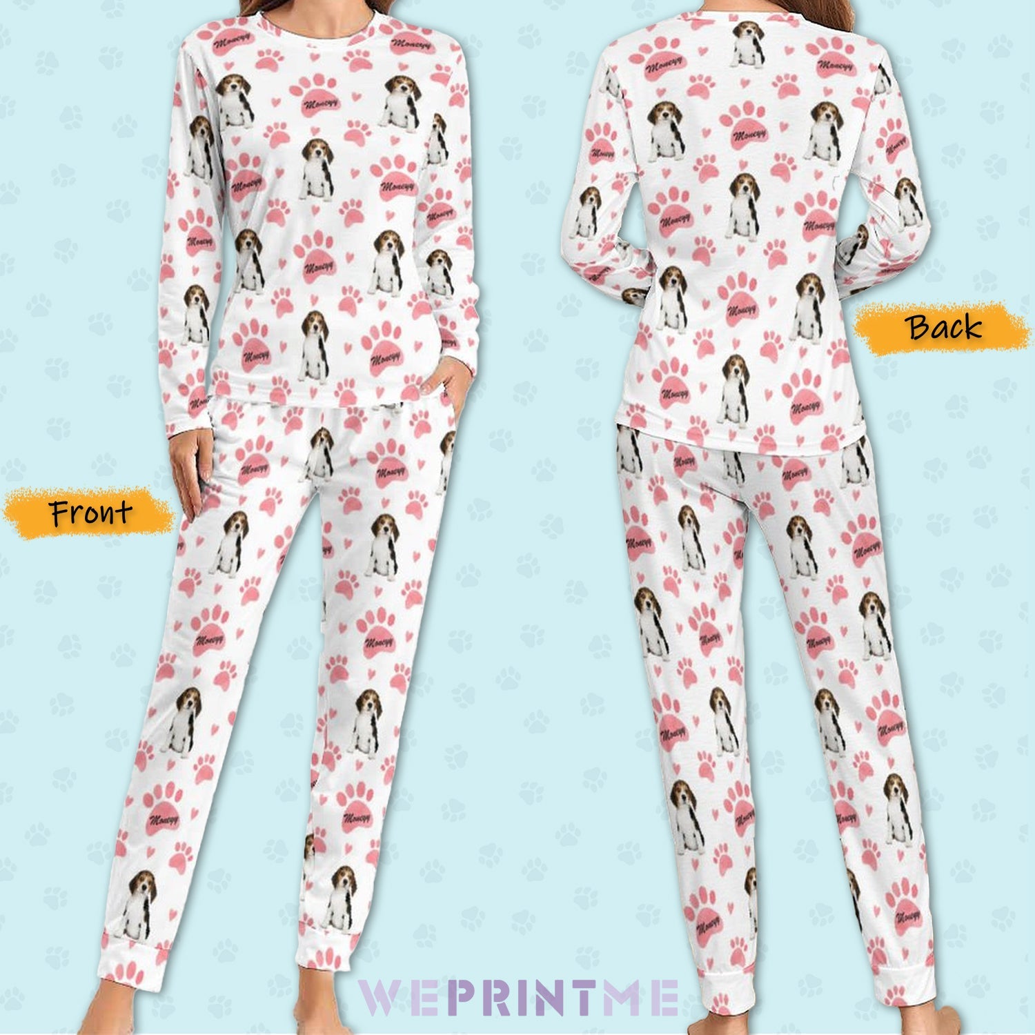 WEPRINTMEWomen Long Sleeve PajamasPersonalized Pet Pajamas Pink Paws Women's Long Sleeve Pajamas
