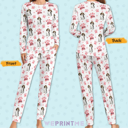WEPRINTMEWomen Long Sleeve PajamasPersonalized Pet Pajamas Pink Paws Women's Long Sleeve Pajamas